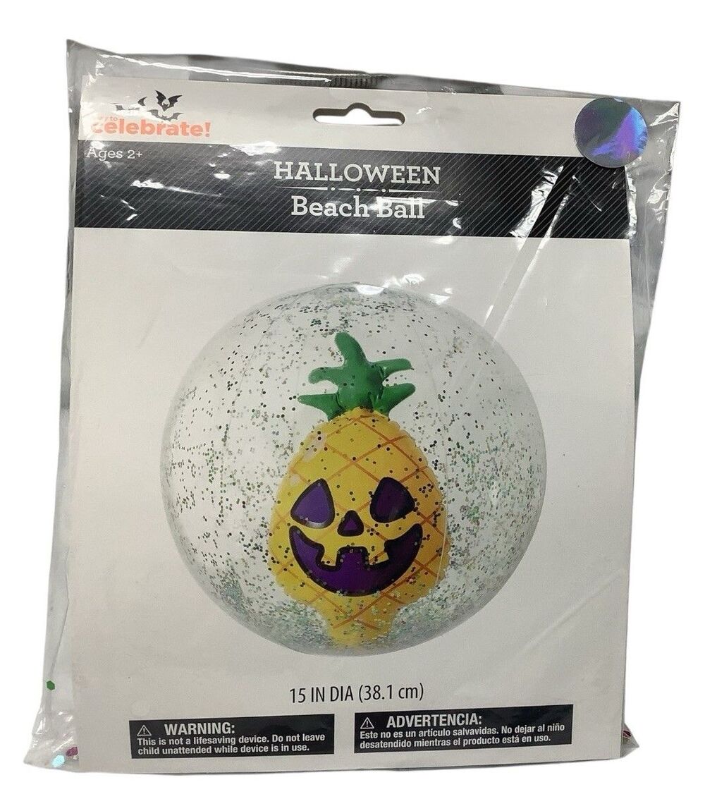 Halloween Beach Ball By Celebrate Sparkle Pineapple Pumpkin Jack O Lantern 15”